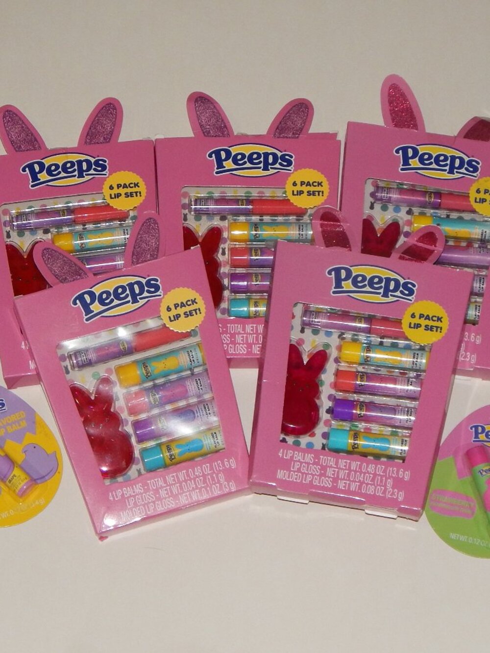 5X Peeps 6 Pack Lip Set Cotton Candy Grape Strawberry Vanilla Lip Balms PLUS+++